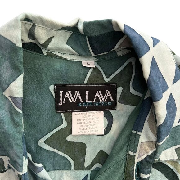 Vintage Java Lava Mens Hawaiian Camp Shirt Green L Summer Resort Short Sleeve - Picture 3 of 5